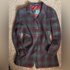 Austin Reed VTG Women's Blazer - Burgundy and Teal Plaid